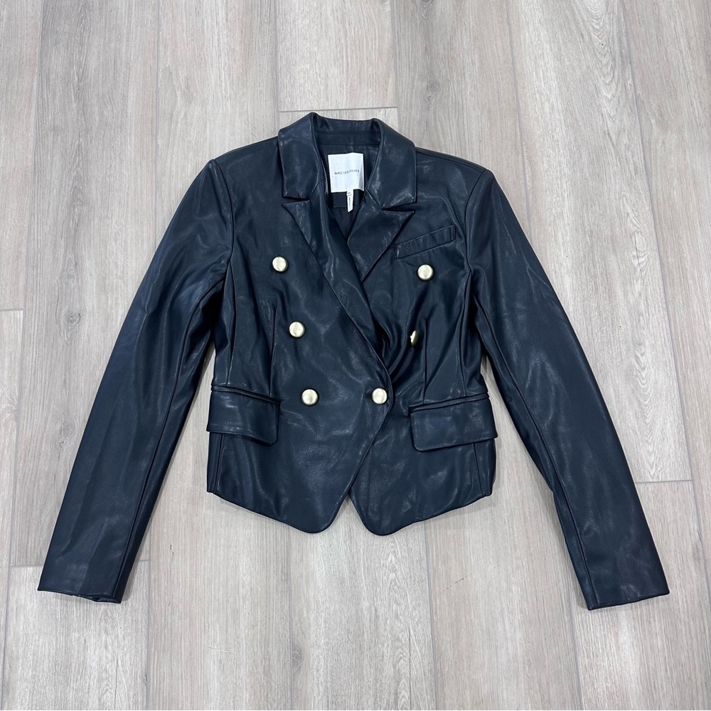 Avec Les Filles faux leather motorcycle jacket blazer black gold button XS - Picture 2 of 9